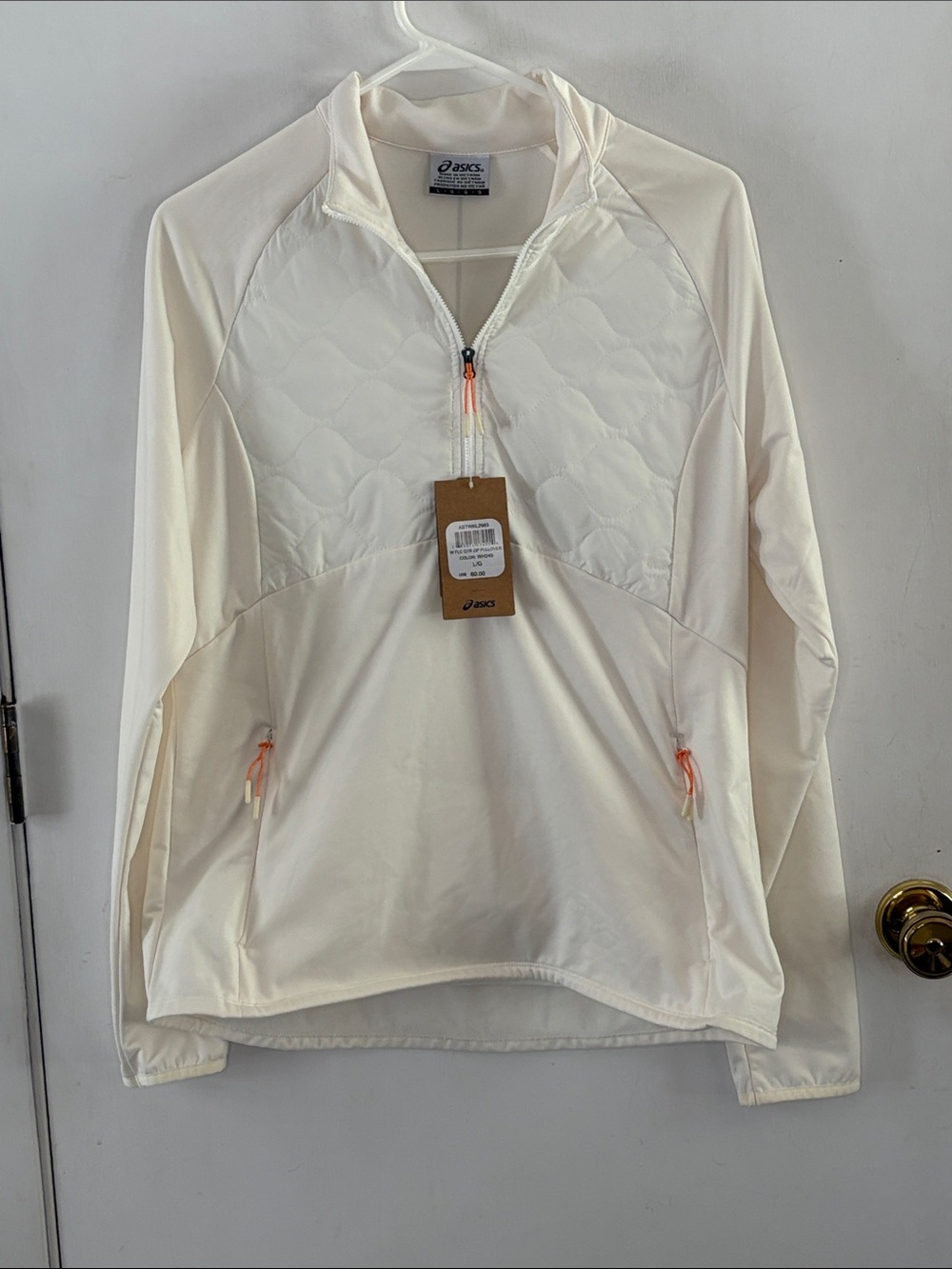 ASICS ivory half zip quilt front long sleeve jacket Size Large